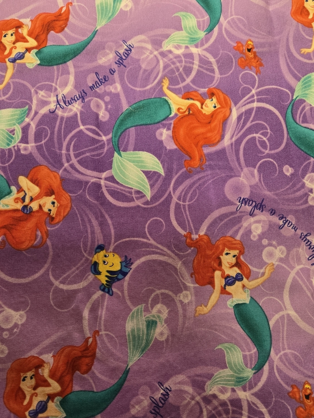 Disney Ariel Always Make a Splash Purple Ombre Cotton Fabric 2 Yards 20" - Picture 5 of 7